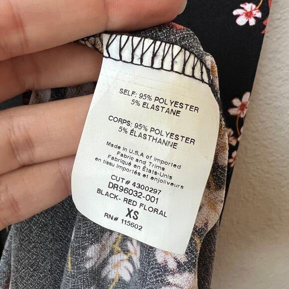 Nordstrom All In Favor Black Red Floral Midi Dress Size XS - Picture 5 of 6